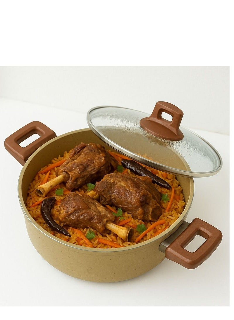 Granite Pot 24 cm Non-Stick Glass Cover Turkish - Image 1