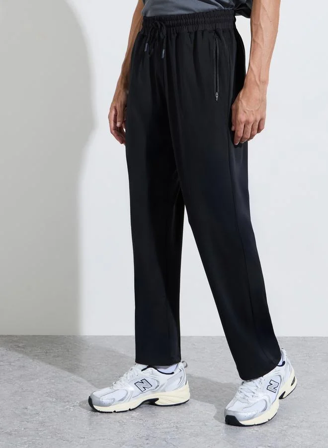 Styli Black Solid Drawstring Waist Regular Fit Active Track Pants