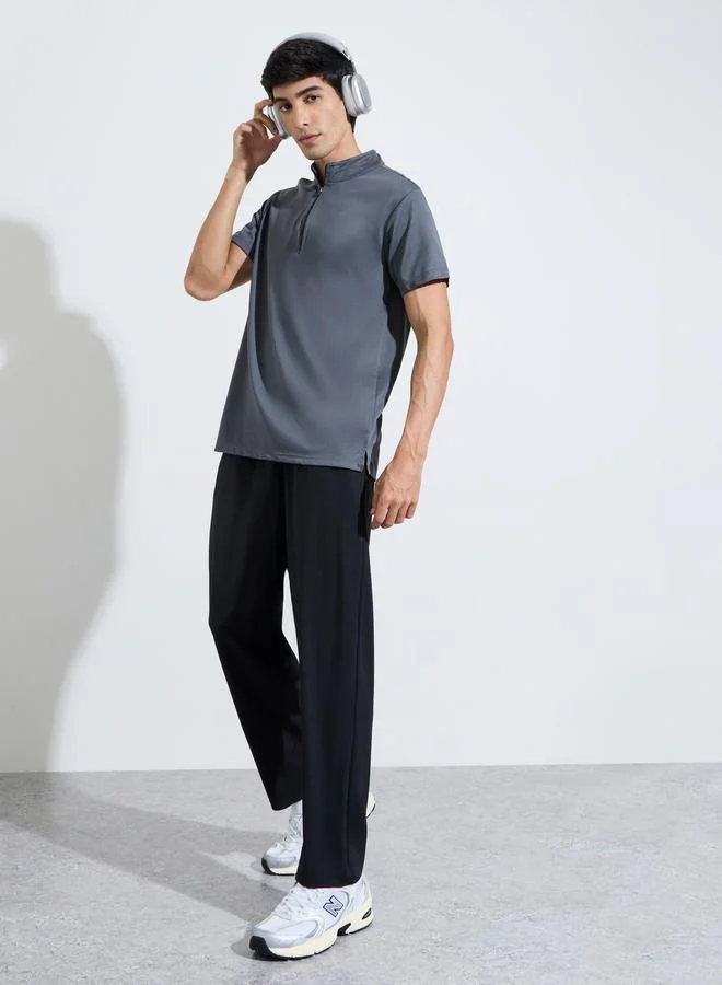 Styli Black Solid Drawstring Waist Regular Fit Active Track Pants