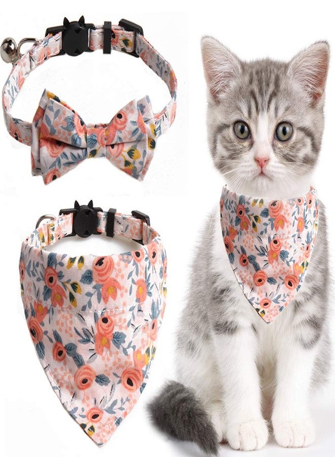CHUKCHI 2 Pcs Sets Cat Collar Bandana Bells Set,Cat Collar Breakaway with Cute Bow Tie and Bell,Accessories for Pet Collars,Adjustable from 7.8"- 10.5", for Kitty and Some Puppies… - Image 1