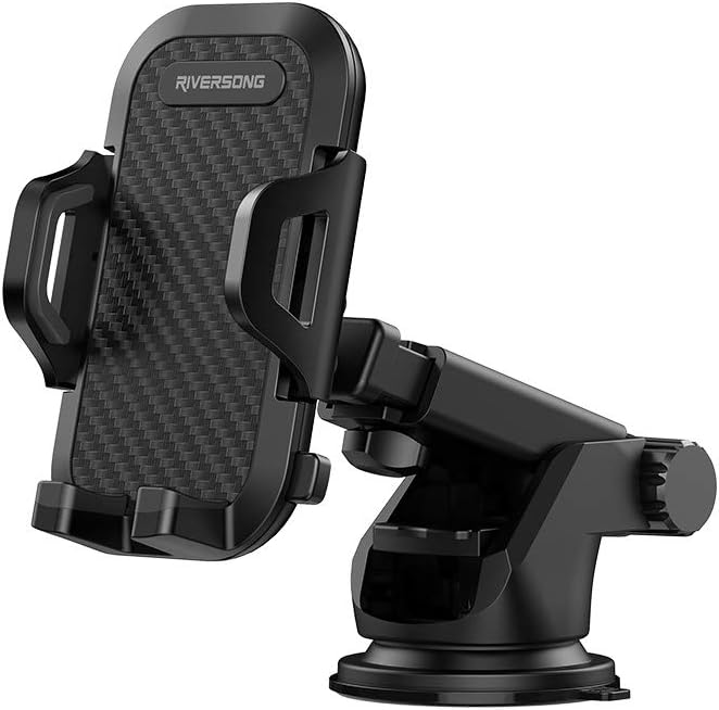RIVERSONG Multipurpose Car Phone Mount, Dash & Windshield Adjustable Mount with Suction Cup Base, Extendable Telescopic Arm, Compatible with iPhone, Samsung, & More, Black Color - Image 1