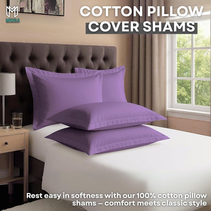 MUSA MUSA® Cotton Pillow Cover Shams - Washable Pillowcases for Sofa Cushions, Bedrooms & Dorm Decor | Hotel Quality Pillow Covers with Envelope Closure & 5cm Side Frame (4, Lavender, 50 x 75cm) - Image 3