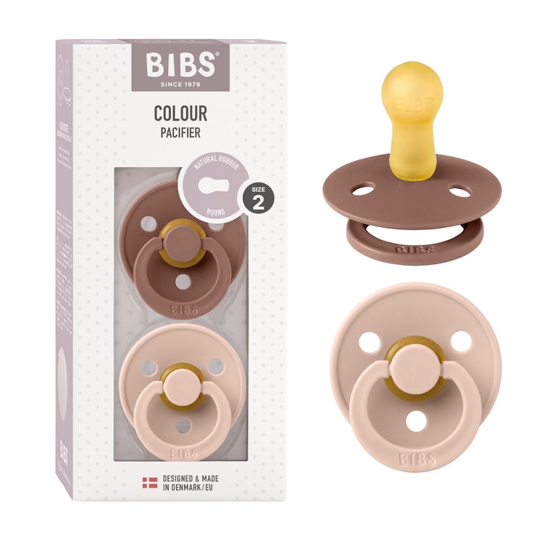 BIBS Pacifiers Colour Collection | Natural Rubber Baby Pacifier | Set of 2 BPA-Free Soothers | Made in Denmark | 18+ Months (Pack of 2) | Woodchuck/Blush - Image 1