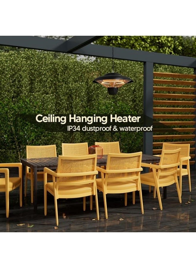 M MIAOYAN Patio Heater for Outdoor Use 1500W Electric Infrared Hanging Heater, Ceiling Mounted, Waterproof for Porch, Garage, Balcony, Overheat Protection Black - Image 4