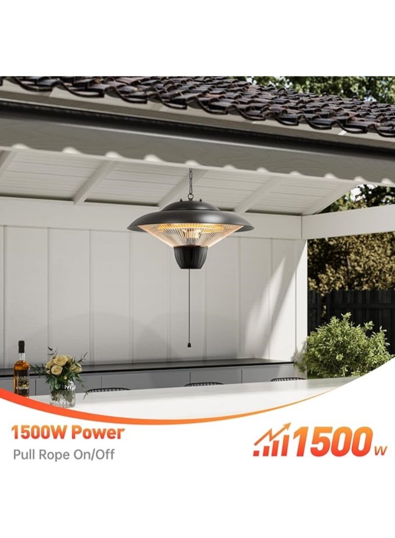 M MIAOYAN Patio Heater for Outdoor Use 1500W Electric Infrared Hanging Heater, Ceiling Mounted, Waterproof for Porch, Garage, Balcony, Overheat Protection Black - Image 2