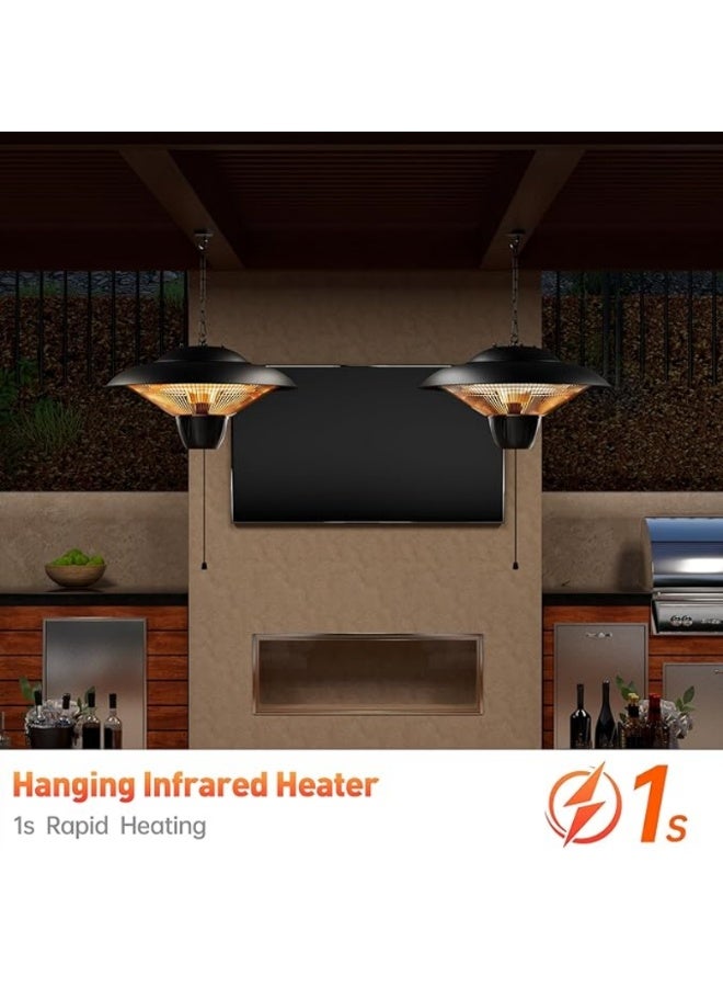 M MIAOYAN Patio Heater for Outdoor Use 1500W Electric Infrared Hanging Heater, Ceiling Mounted, Waterproof for Porch, Garage, Balcony, Overheat Protection Black - Image 3