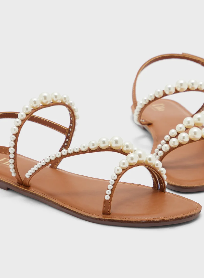 ELLA Pearl Detail Backstrap Flat Sandal