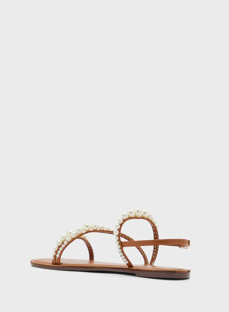 ELLA Pearl Detail Backstrap Flat Sandal