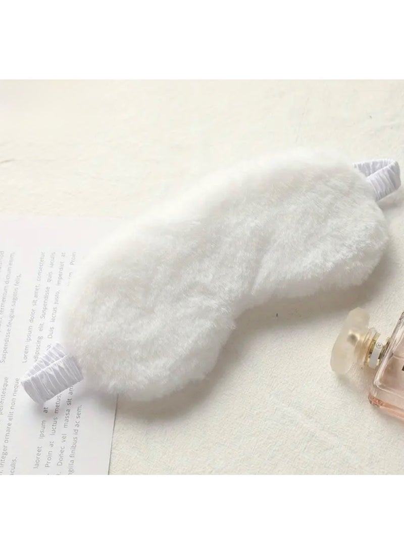 CleanWave - The Pure Effect CleanWave Plush Sleeping Eye Mask, Ultra-Soft and Fuffy Plush Blindfold Comfortable Faux Fur Eye Shade with Elastic Strap for Women and Kids, Travel Nap Sleeping Soft & Skin-friendly,(WHITE)  - Image 1