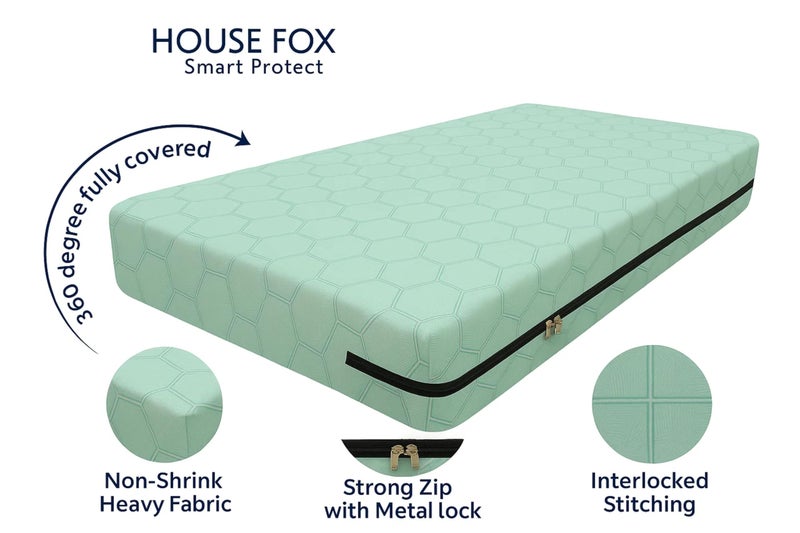 House Fox 6.5x6 Cotton Mattress Cover King Double Bed (78x72x6 inch) with Zipper| Non-Shrink Heavy Fabric | Strong Zip with Metal Lock | Interlocked Stitching | 360 Degree Fully Covered - Image 4