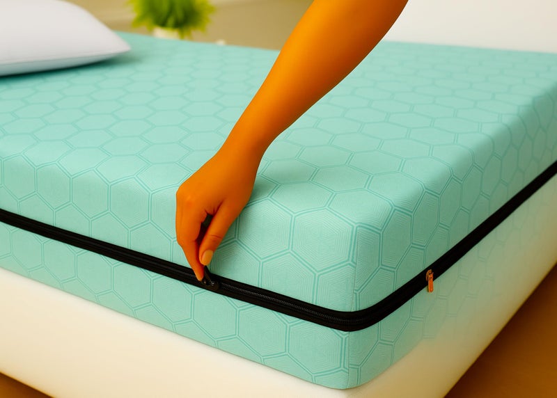 House Fox 6.5x6 Cotton Mattress Cover King Double Bed (78x72x6 inch) with Zipper| Non-Shrink Heavy Fabric | Strong Zip with Metal Lock | Interlocked Stitching | 360 Degree Fully Covered - Image 1