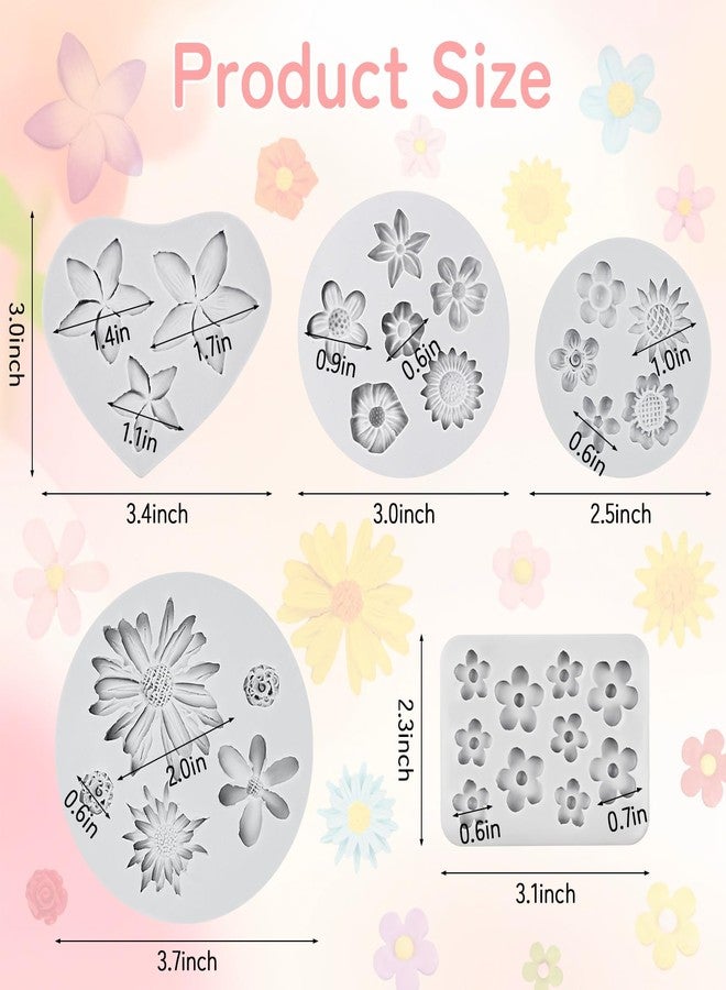 Morofme 5Pcs Flowers Silicone Molds Flowers Chocolate Mold Sunflower Candy Mold Daisy Candy Mold Small Flower Fondant Molds Plumeria Mould for Dessert Cupcake Topper Cake Pop Decorations DIY Crafts - Image 2
