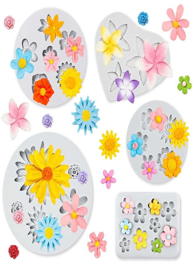 Morofme 5Pcs Flowers Silicone Molds Flowers Chocolate Mold Sunflower Candy Mold Daisy Candy Mold Small Flower Fondant Molds Plumeria Mould for Dessert Cupcake Topper Cake Pop Decorations DIY Crafts - Image 1