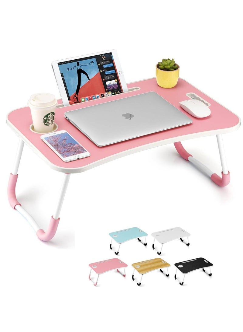 MOMENT طاولة سرير قابلة للطي محمولة، مكتب لابتوب مع حامل آيباد وكوب، صينية لاب توب قابلة للتعديل، أرجل غير قابلة للانزلاق، طاولة قراءة للعمل والدراسة والتخييم 60×40×28 سم متنوعة - Image 4