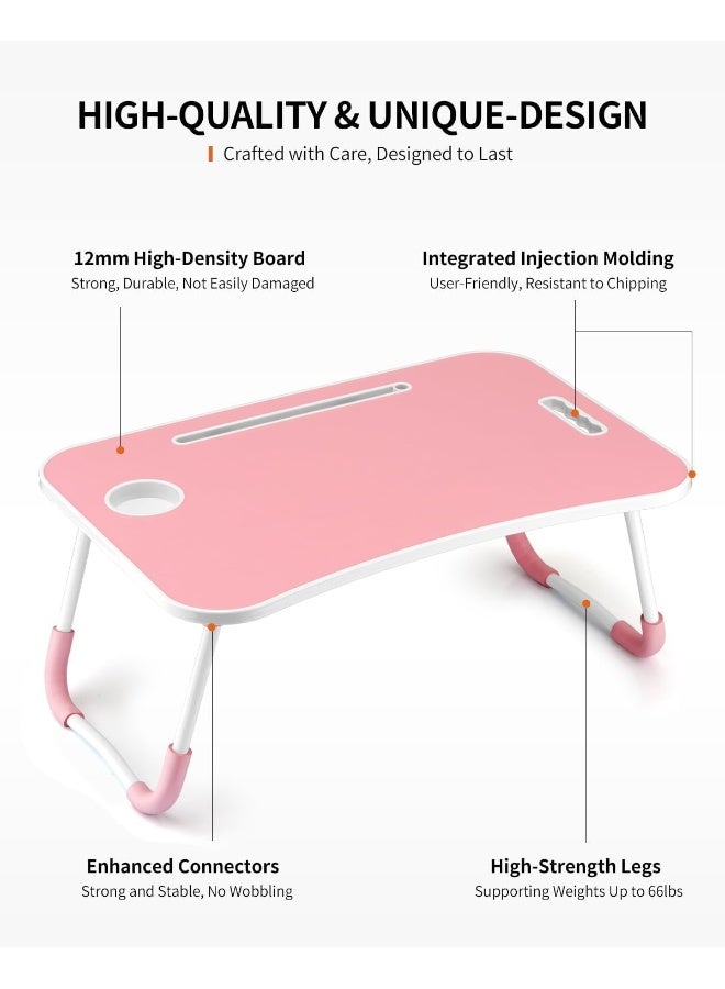MOMENT Portable Folding Bed Table, Laptop Desk With Ipad And Cup Holder Adjustable Lap Tray Notebook Stand,Foldable Non-Slip Legs Reading Table Tray For Working,Studing,Camping 60×40×28Cm Assorted  - Image 5