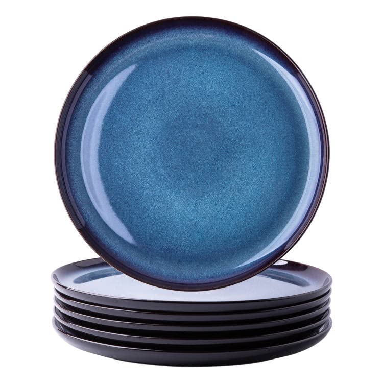 LERATIO Ceramic Dinner Plates Set of 6,10.5 Inch Reactive Glaze Porcelain Plates, Modern Shape Dinnerware Dishes Set for Kitchen,Microwave&Dishwasher&Oven Safe, Scratch Resistant-Blue - Image 1
