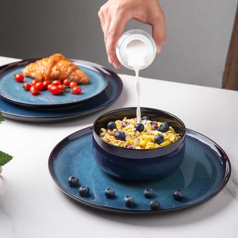 LERATIO Ceramic Dinner Plates Set of 6,10.5 Inch Reactive Glaze Porcelain Plates, Modern Shape Dinnerware Dishes Set for Kitchen,Microwave&Dishwasher&Oven Safe, Scratch Resistant-Blue - Image 4