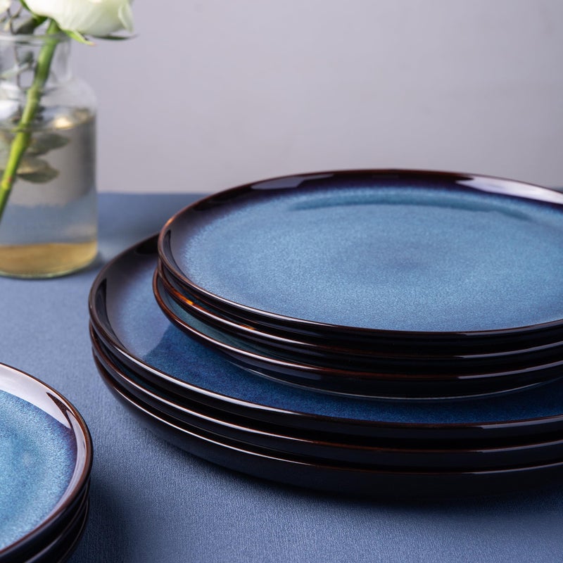 LERATIO Ceramic Dinner Plates Set of 6,10.5 Inch Reactive Glaze Porcelain Plates, Modern Shape Dinnerware Dishes Set for Kitchen,Microwave&Dishwasher&Oven Safe, Scratch Resistant-Blue - Image 5
