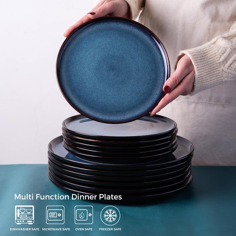 LERATIO Ceramic Dinner Plates Set of 6,10.5 Inch Reactive Glaze Porcelain Plates, Modern Shape Dinnerware Dishes Set for Kitchen,Microwave&Dishwasher&Oven Safe, Scratch Resistant-Blue - Image 2