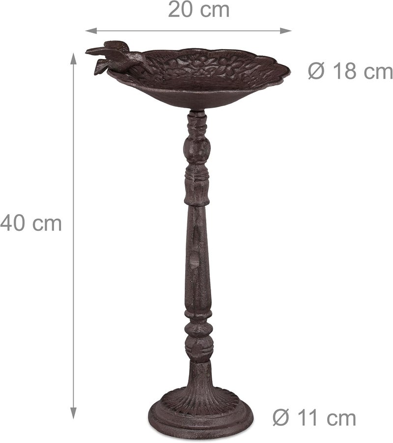 Relaxdays Cast Iron Bird Bath with Stand, Garden Decor, Bird Feeder, Water Bowl, 40 cm Tall, Brown - Image 4