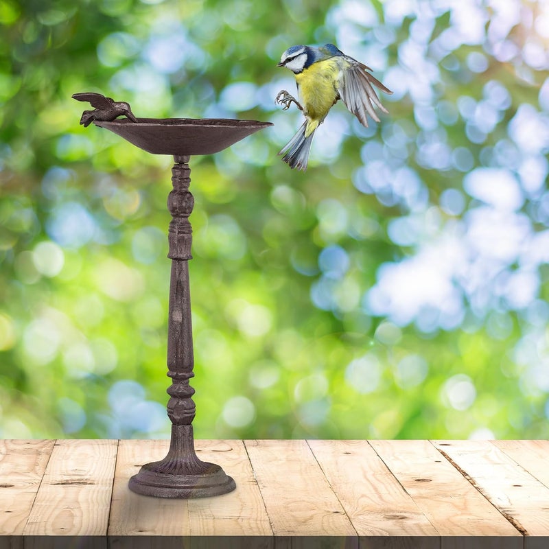 Relaxdays Cast Iron Bird Bath with Stand, Garden Decor, Bird Feeder, Water Bowl, 40 cm Tall, Brown - Image 2