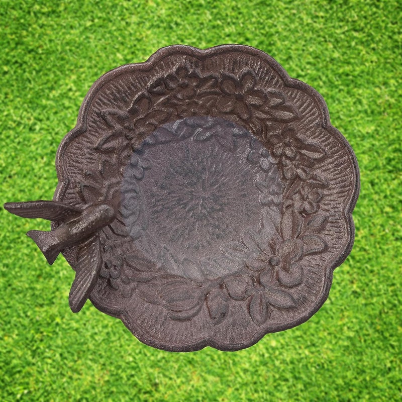 Relaxdays Cast Iron Bird Bath with Stand, Garden Decor, Bird Feeder, Water Bowl, 40 cm Tall, Brown - Image 3