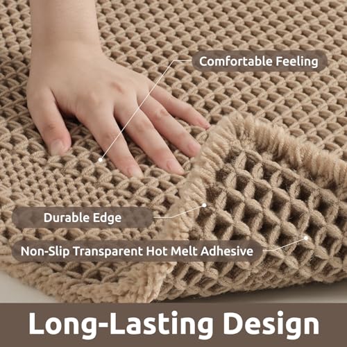 AMOAMI Waffle Bath-Mat, Absorbent Bath Mats for Bathroom Non Slip, Machine Washable Bathroom Rugs with Tassels Ultra Soft Boho Bath Rugs for Floor 2'x6'(24"x72") Beige - Image 3