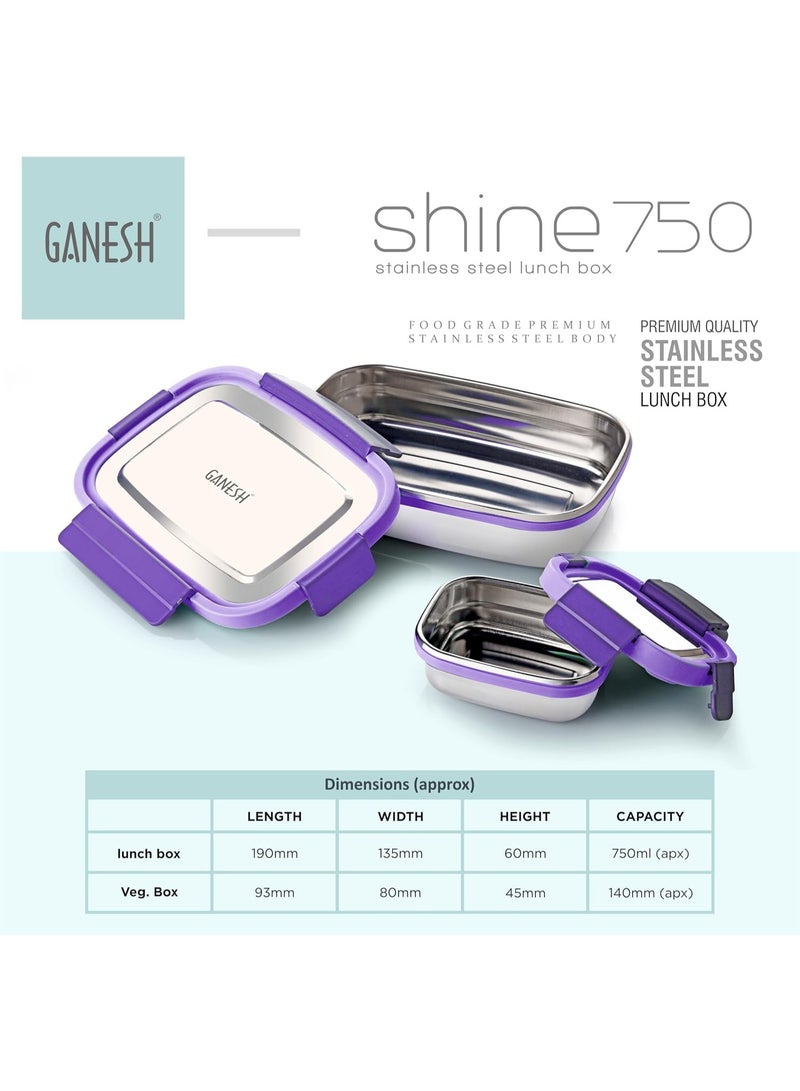 GANESH Shine Stainless Steel Airtight Leak-Proof Lunch Box for Office, School, Picnic - Color May Vary - 750 Ml  - Image 4