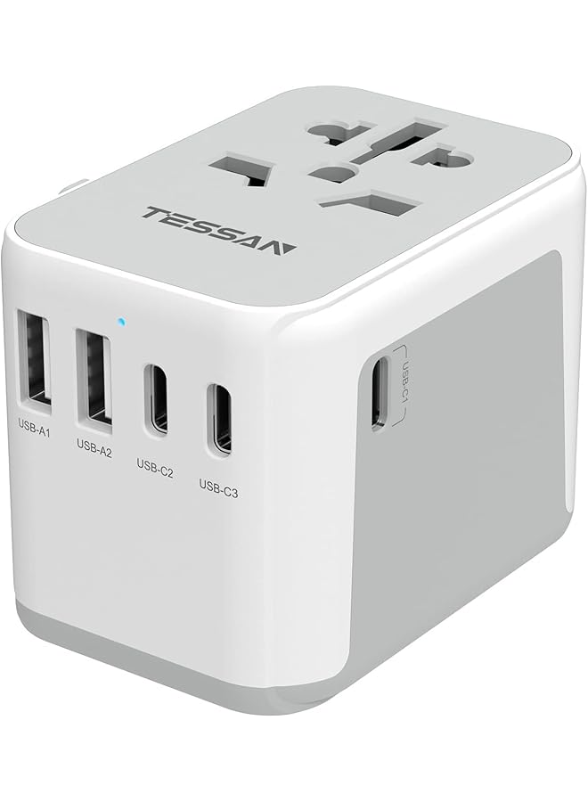 TESSAN محول تيسان العالمي، محول سفر عالمي مع 2 منفذ USB A و 3 منفذ USB C، محول سفر دولي للاتحاد الأوروبي، المملكة المتحدة، الولايات المتحدة الأمريكية، أستراليا، شاحن مقبس الطاقة لعدة دول - Image 1