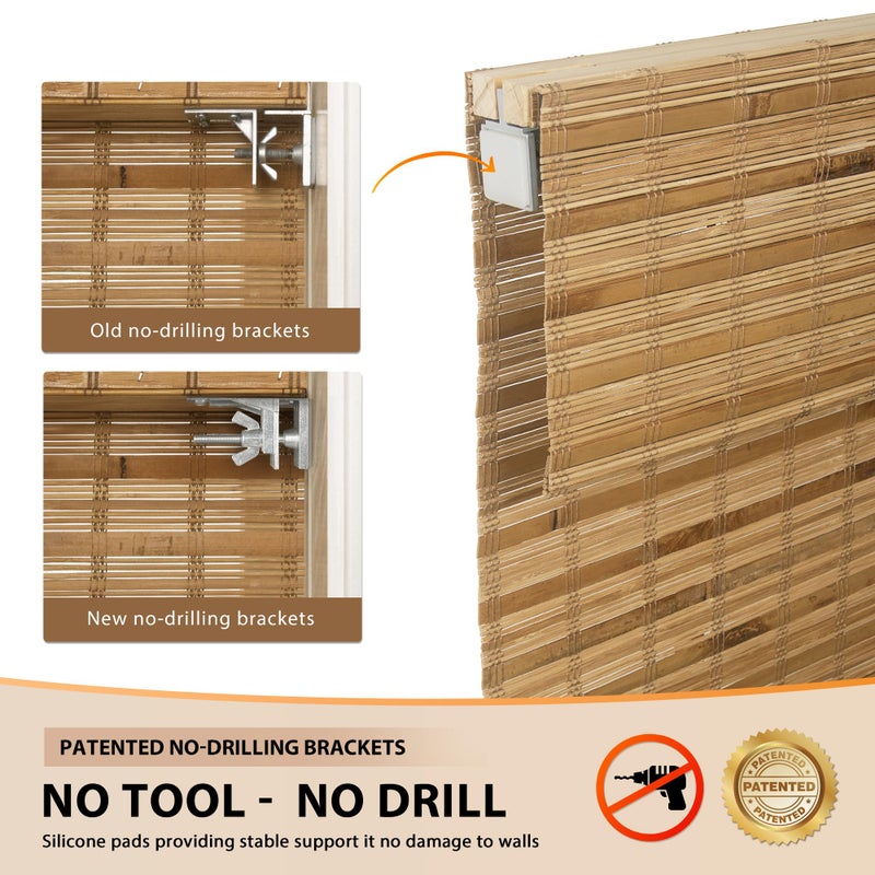 LazBlinds No Tools No Drill Cordless Bamboo Roman Shades, Light Filtering Window Treatment, Roll Up Bamboo Blinds for Windows 35'' W x 64'' H, Dali Native - Image 3