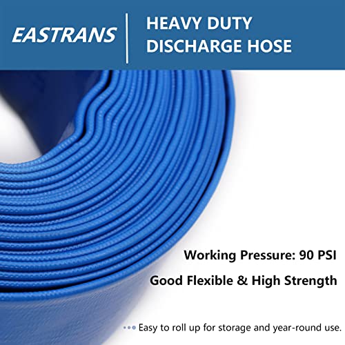 Eastrans 1.5" x 100' Heavy Duty Discharge Hose with NPT Pin Lug and Nipple Fittings, Reinforced BLue PVC Pool Backwash Hose, Connect To Pump and Pipe Threaded Outlet - Image 3