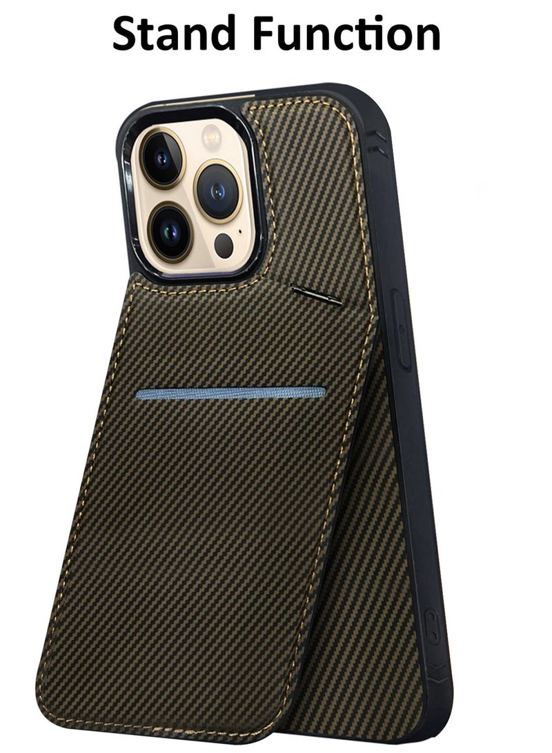 CATANES iPhone 13 Pro Max 3Pack Case Leather Cover Card Holder and Kickstand with 2 Screen Protector Tempered Glassfor Men Women Phone Case with Carbon Fiber Pattern  - Image 2