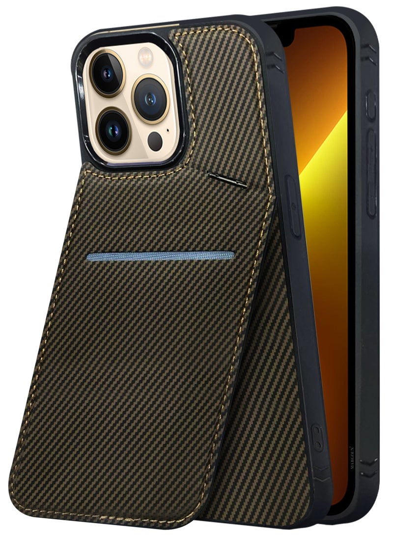 CATANES iPhone 13 Pro Max 3Pack Case Leather Cover Card Holder and Kickstand with 2 Screen Protector Tempered Glassfor Men Women Phone Case with Carbon Fiber Pattern  - Image 4