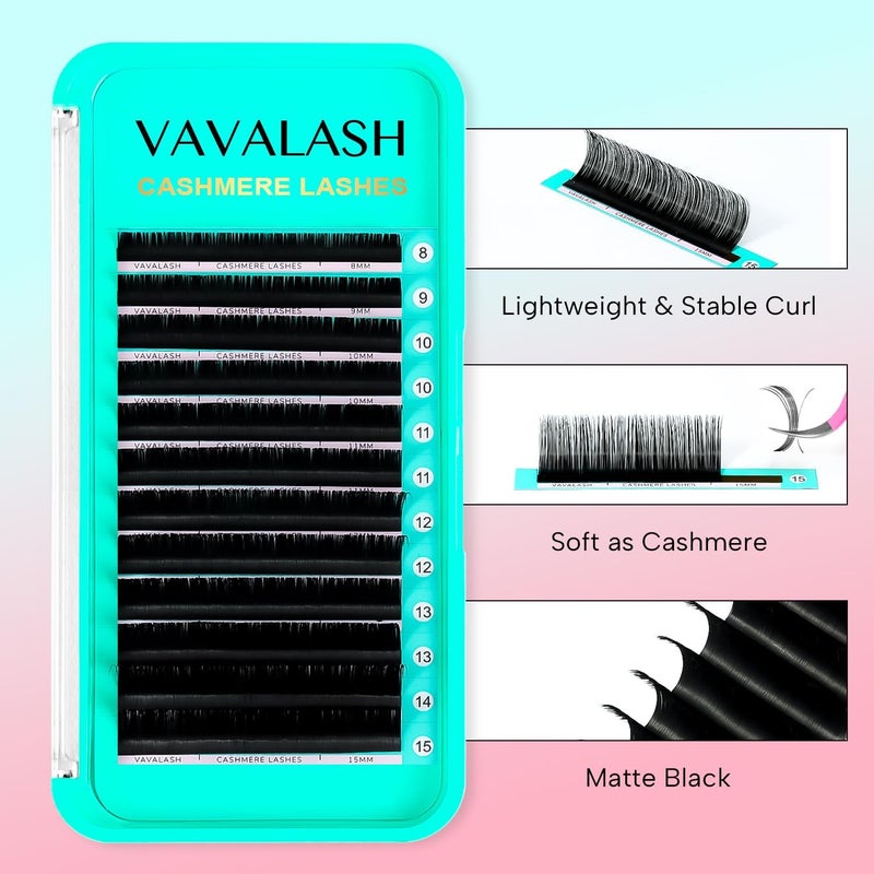VAVALASH Cashmere Lashes 0.03/0.05/0.07 Premium Lashes Volume Eyelash Extensions 8-20MM Individual Silk Lashes, Soft Super Matte Black Professional Lashes Extension Tray Supplies (0.05-D-8-15MM) - Image 3