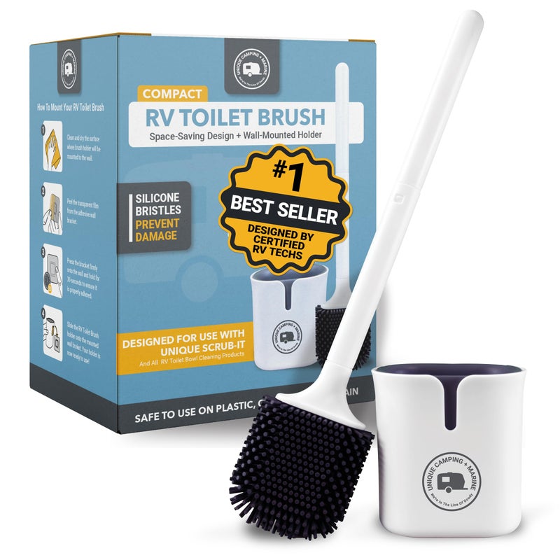 Unique Silicone RV Toilet Brush Compact Wont Damage Toilets or Seals WallMount NoDrip Holder - Image 2