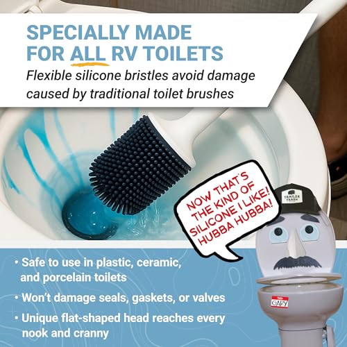 Unique Silicone RV Toilet Brush Compact Wont Damage Toilets or Seals WallMount NoDrip Holder - Image 3