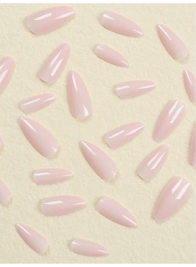 Suerte Press On Nails Medium Almond Solid Color Gradient Glossy 24pcs Press On Nails Medium Natural French Manicure, Fake acrylic nails with glue kit - Image 3