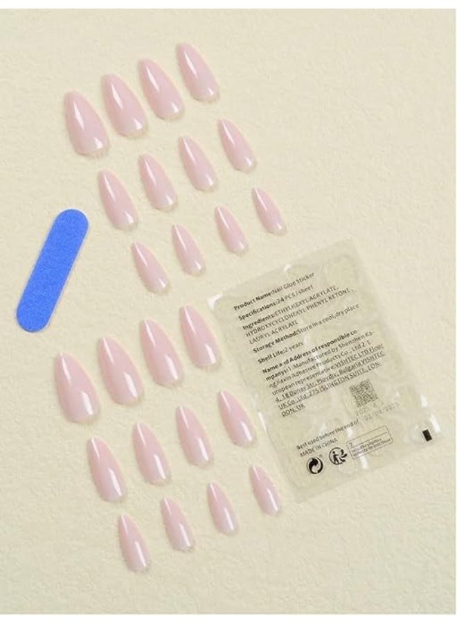 Suerte Press On Nails Medium Almond Solid Color Gradient Glossy 24pcs Press On Nails Medium Natural French Manicure, Fake acrylic nails with glue kit - Image 2