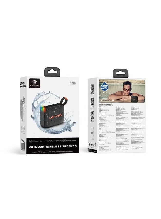 Lenyes S216 Bluetooth Portable Speaker 6W, IPX7 Waterproof Wireless Speaker with Deep Bass, Bluetooth 5.3, TWS Stereo Pairing, TF Card Support & Carry Strap, Compact Lightweight Speaker – Black - Image 3