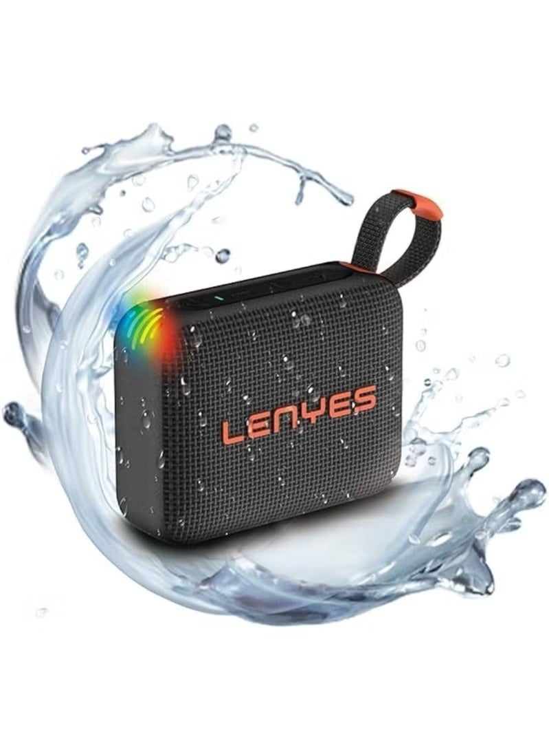 Lenyes S216 Bluetooth Portable Speaker 6W, IPX7 Waterproof Wireless Speaker with Deep Bass, Bluetooth 5.3, TWS Stereo Pairing, TF Card Support & Carry Strap, Compact Lightweight Speaker – Black - Image 5