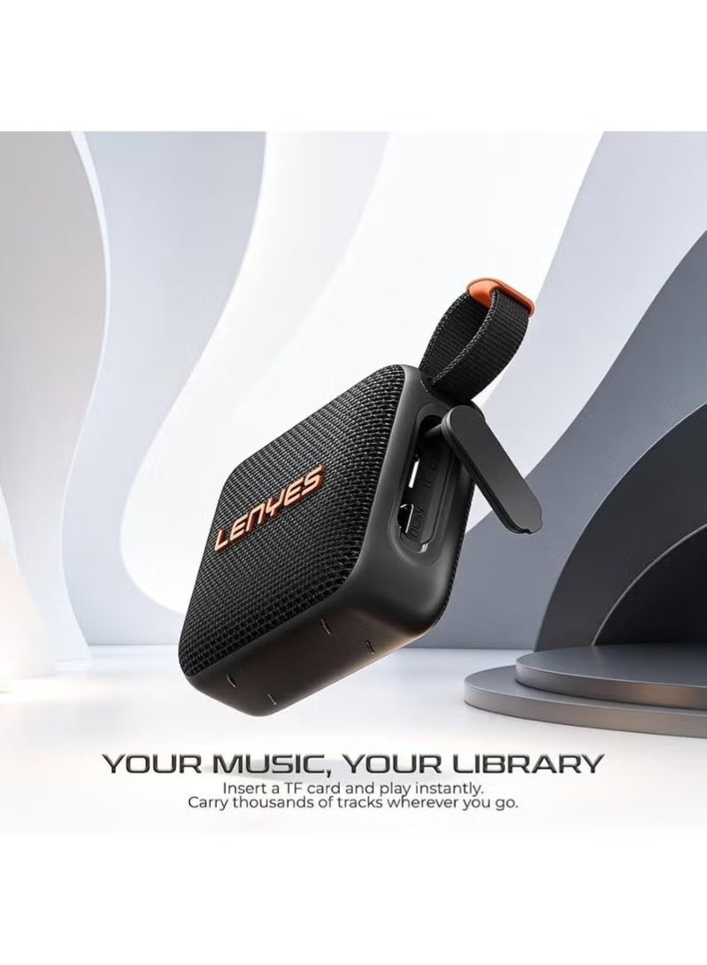 Lenyes S216 Bluetooth Portable Speaker 6W, IPX7 Waterproof Wireless Speaker with Deep Bass, Bluetooth 5.3, TWS Stereo Pairing, TF Card Support & Carry Strap, Compact Lightweight Speaker – Black - Image 2
