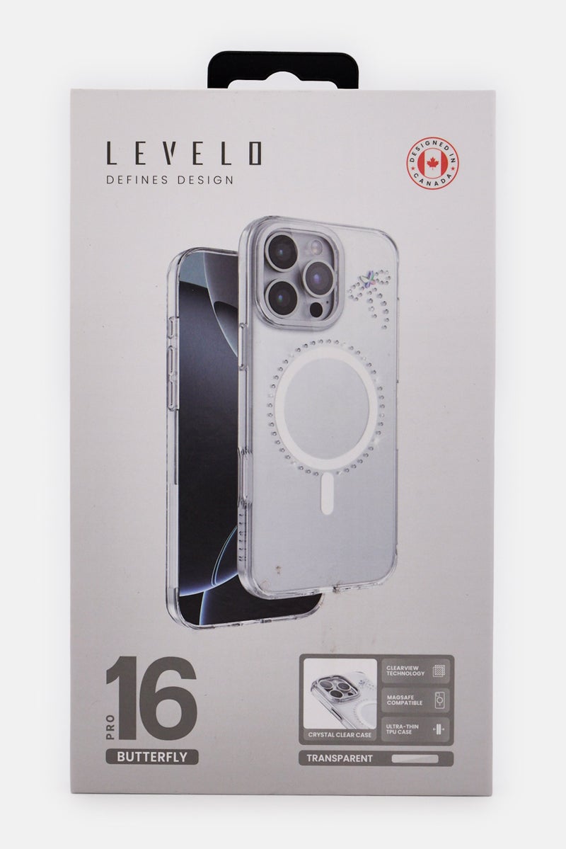 LEVELO iPhone 16 Pro Butterfly Magsafe Protective Case, Transparent - Image 2