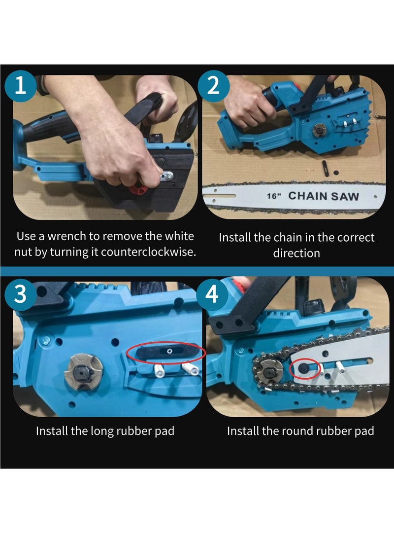 21V-4.0Ah-16inch Cordless Portable Electric Chainsaw, Dual Lithium Battery Driven Lithium Electric Chainsaw-Blue