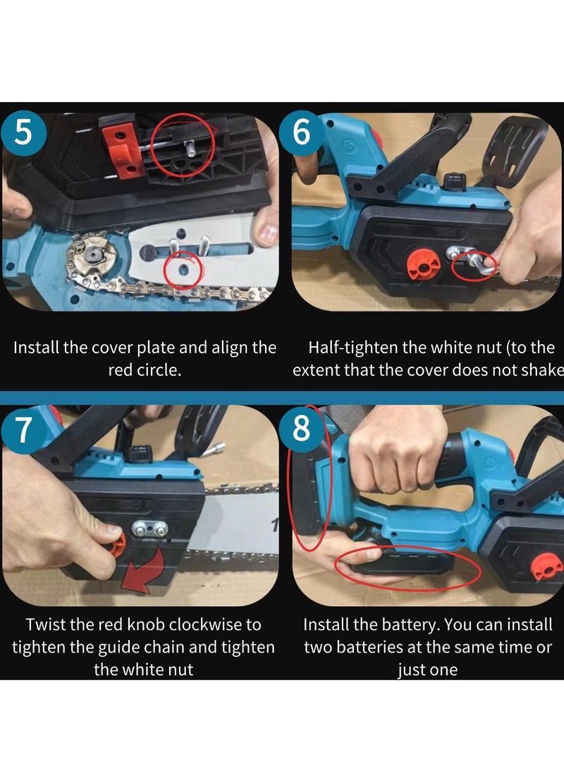21V-4.0Ah-16inch Cordless Portable Electric Chainsaw, Dual Lithium Battery Driven Lithium Electric Chainsaw-Blue