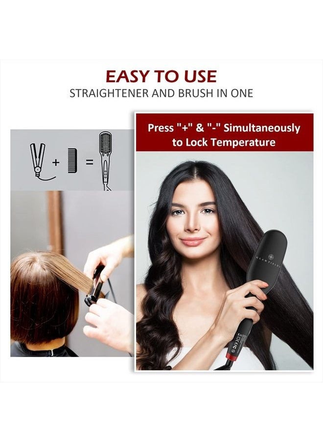 GLAMFIELDS - Ionic Hair Straightener Brush Upgrade 2.0,GLAMFIELDS Electrical Heated Hair Straightening with Faster Heating, MCH Ceramic Technology, Auto Temperature Lock, Anti Scald, Heat Resistant Glove(Black-01) - Image 1