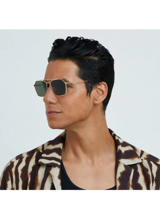 30Sundays FIGARO - La French Collection Men Green Sunglasses - Frame Material: Metal - Lens Color: Green- Frame Color: Gold - Full Rim