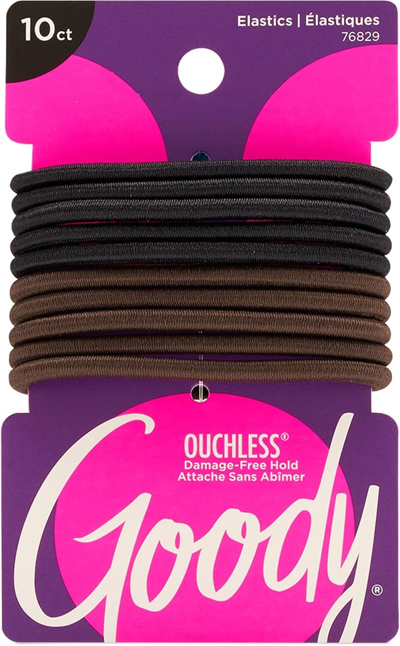 Goody Ouchless 4 mm Braided Elastics - 10 Count in Black for All Hair Types - Image 1