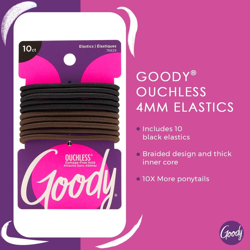 Goody Ouchless 4 mm Braided Elastics - 10 Count in Black for All Hair Types - Image 2