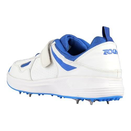 RXN Victor Bowling Metal Spike Cricket Shoes for Men & Women | Cricket Spike Shoes with Phylon Sole, TPU Outsole & Synthetic Leather Upper Comes with Extra Nails & Keys to Tighten (White Blue, 5) - Image 5
