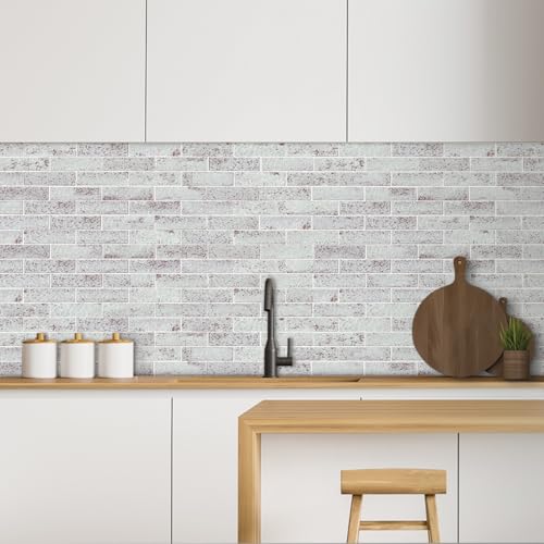 TORURAL 100 Whitewash Red Faux Brick Wall Tiles, 3D Thin Brick Veneers for Bedroom, Bathroom, Kitchen, Fireplace and Fence Wall Panels (14.2 sq ft) - Image 4